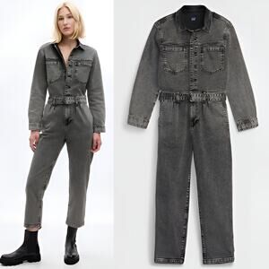Gap Womens Gorpcore Work Belted Boiler Utility‎ Denim Jumpsuit Size 8 Gray Wash